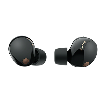 Image of a black pair of Sony WF-1000XM5 headphones