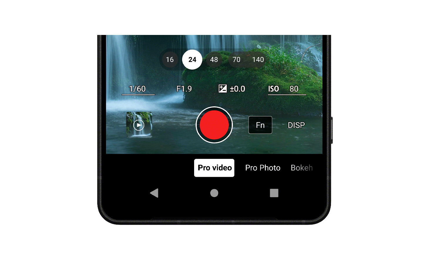 Vertical close up of a phone screen with camera controls