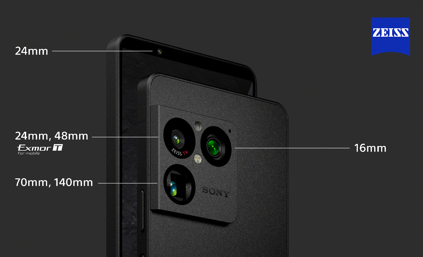 Rear view of three cameras on a black phone
