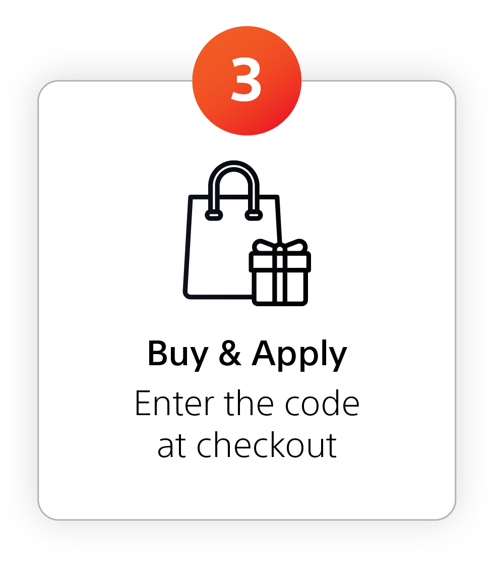 Step 3: Buy and Apply. Enter the code at checkout.